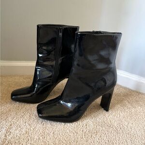 Celeste Black Patent Square-Toe Ankle Boots